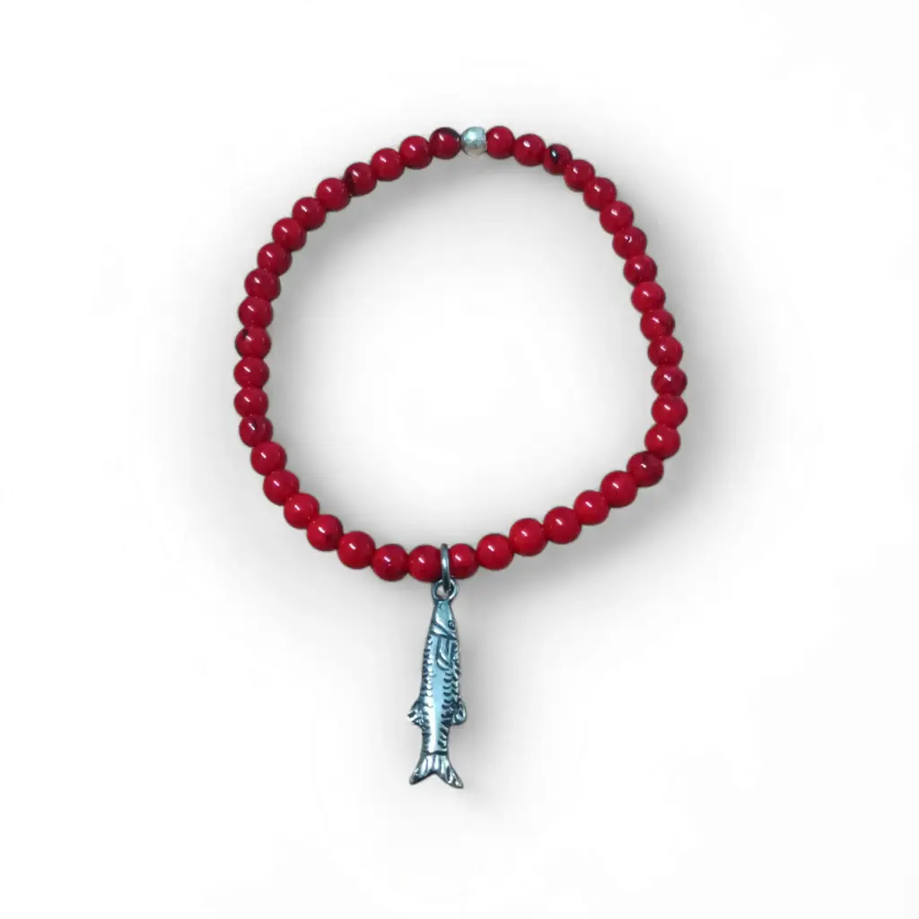 PULSERA CERRADA 1 PEZ LARGO CHICO Y CUENTAS ROJAS