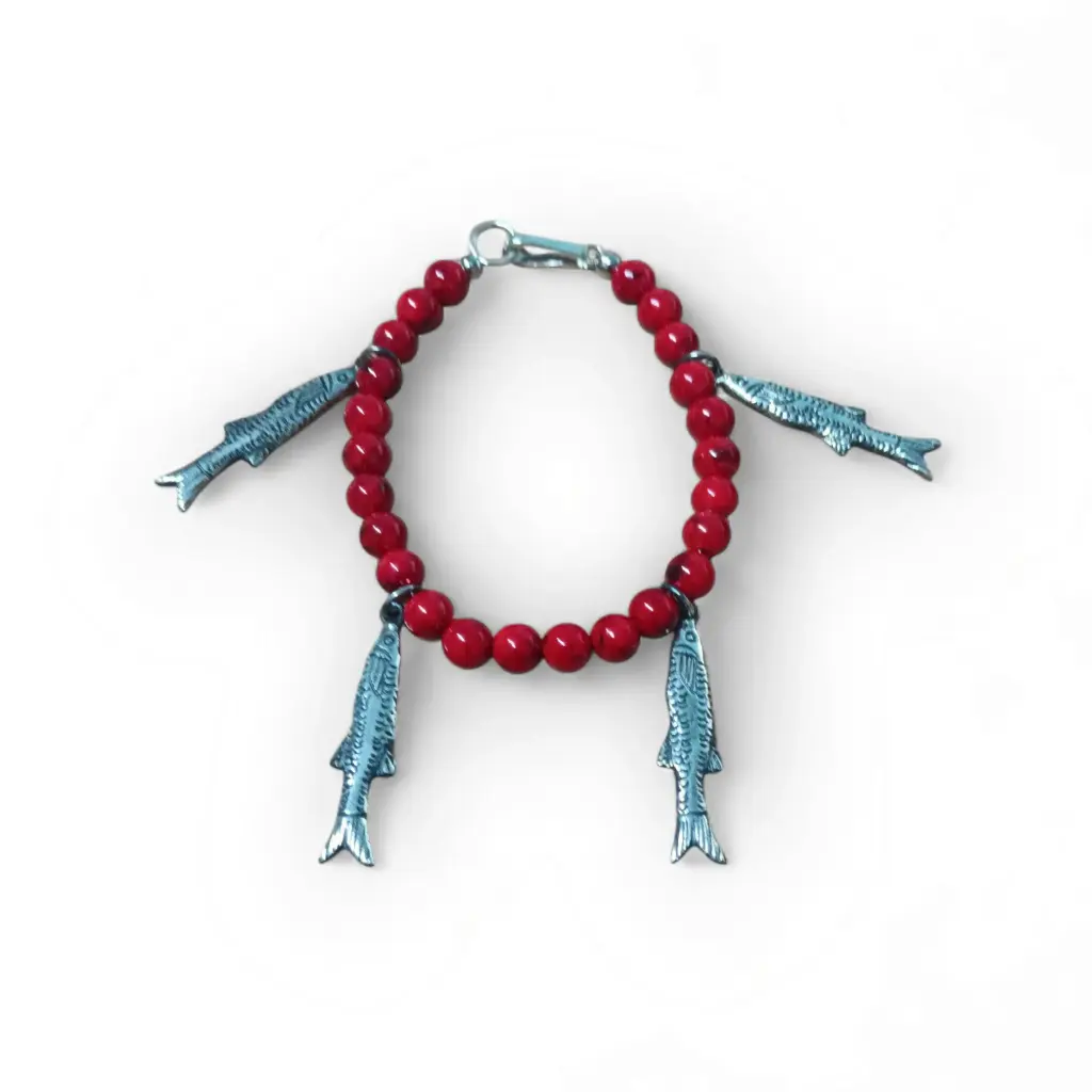 PULSERA CERRADA 1 PEZ LARGO GRANDE Y CUENTAS ROJAS