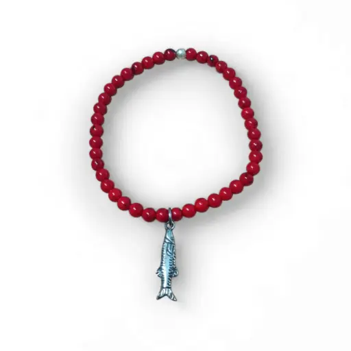 [2.7PU] PULSERA CERRADA 1 PEZ LARGO GRANDE Y CUENTAS ROJAS