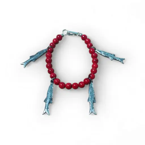 [2.7PU3] PULSERA CERRADA 1 PEZ LARGO GRANDE Y CUENTAS ROJAS