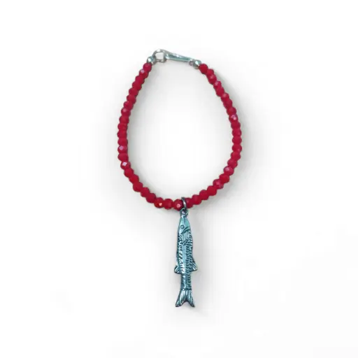 [2.7PU5] PULSERA CERRADA 1 PEZ LARGOS GRANDE Y CRISTALES ROJOS FACETEADOS 